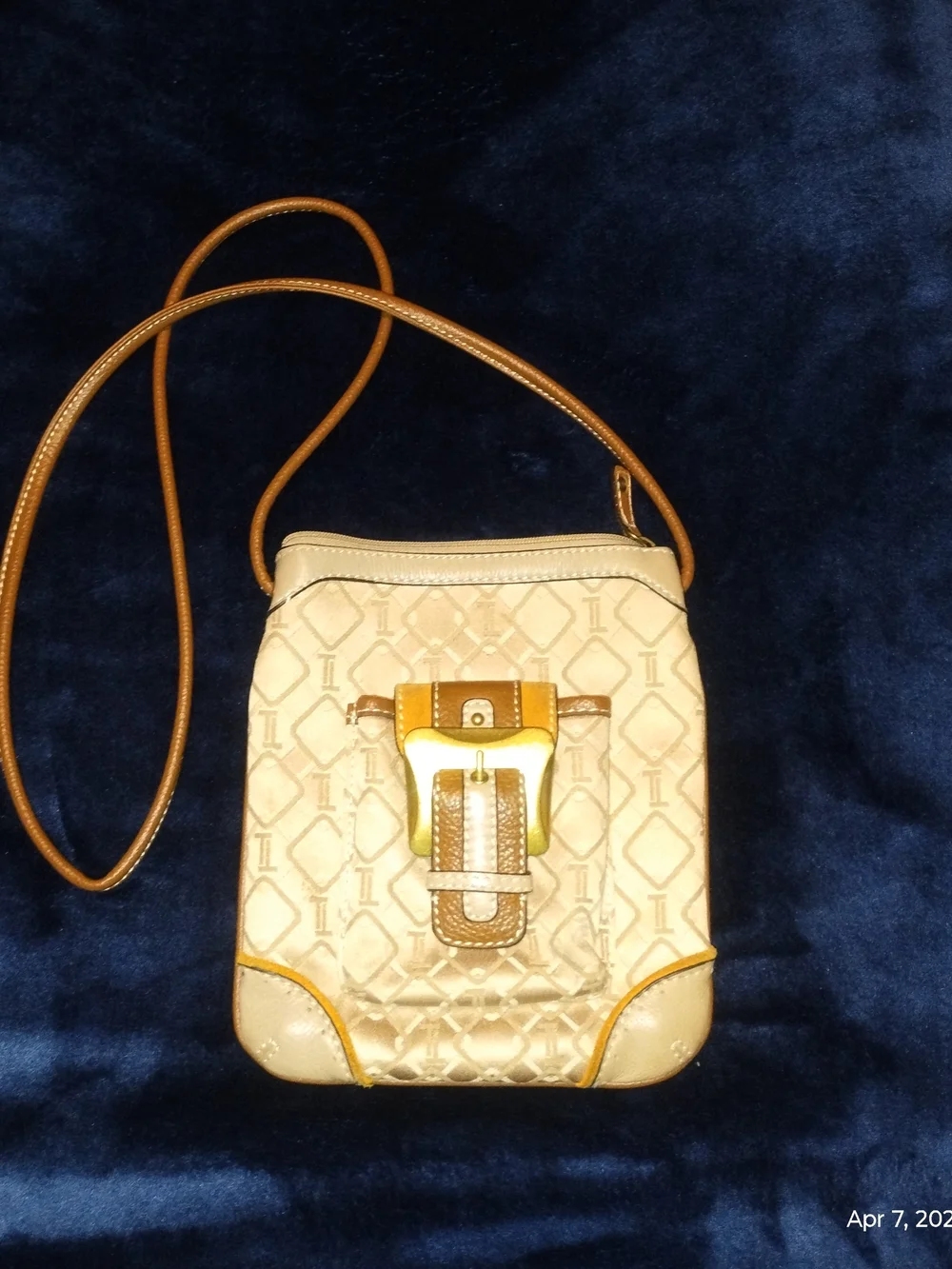 Tignanello Tan Canvas And Leather Crossbody Bag